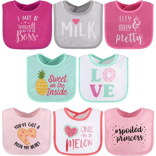 The Peanutshell Baby Girl Terry Bib Set of 8-100% Cotton, Soft, Absorbent Baby Bibs for Girls, Toddler Baby Girl Bibs Set, Newborn & Infant Bib - Pink