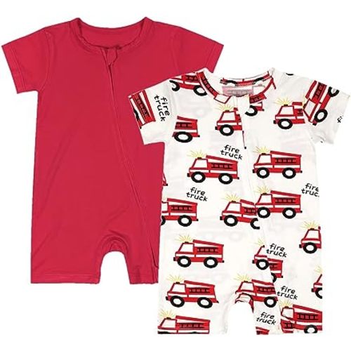 Teach Leanbh Baby Boys Girls 2 Pack Bamboo Viscose Pajamas 2 Way Zipper Short Sleeve Romper Jumpsuit Sleep and Play