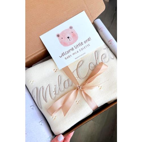 Personalized Knit Baby Pointelle Blanket, Custom Baby Blanket, Embroidered Name Pointelle Swaddle, Unique Baby Shower Newborn Gift