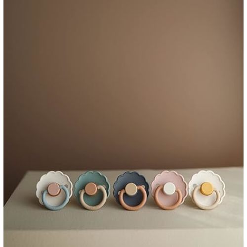 FRIGG Daisy Natural Rubber Baby Pacifier | Made in Denmark | BPA-Free (Biscuit/Lily Pad, 0-6 Months) 2-Pack