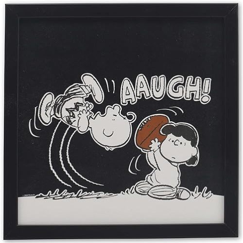 Peanuts Charlie Brown and Lucy Football Framed Wood Wall Decor - Funny Peanuts Picture for Home Decor