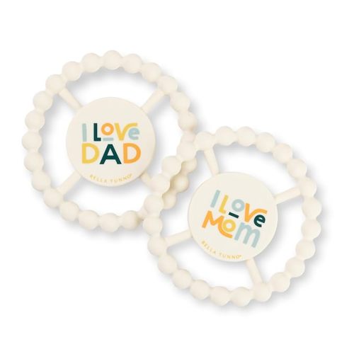 Bella Tunno Happy Teether 2pk – Soft & Easy Grip Baby Teether Toy, Silicone Teether Ring to Help Soothe Gums, Non-Toxic and BPA Free, Love Mom/Love Dad - Love Mom/Love Dad Teether Set