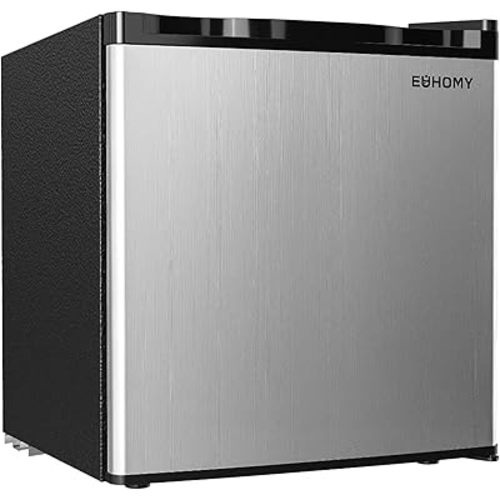 EUHOMY 1.7 Cu.Ft Mini Fridge with Freezer, Reversible Single Door Compact Refrigerator, Adjustable Thermostat, Energy Saving, Mini Fridge for Bedroom, Office, Dorm, Silver