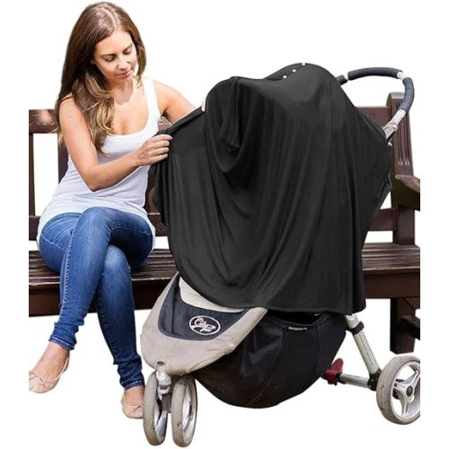 Byrd & Blume Maternity Nursing Cover Breathable Lightweight Breastfeeding Cover Wrap Shawl Scarf Poncho Full 360 (Black, One size)
