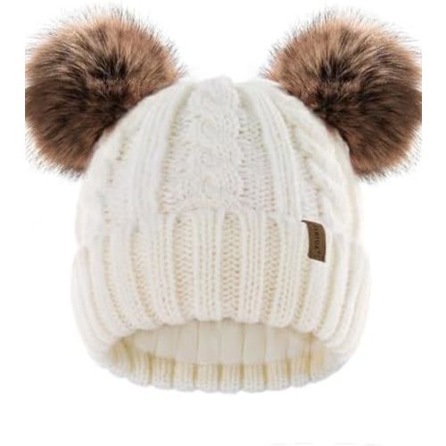 FURTALK Toddler Girls Boys Winter Hat Kids Pom Pom Beanie Hats Baby Faux Fur Pom Beanies Warm Soft Toddler Hats