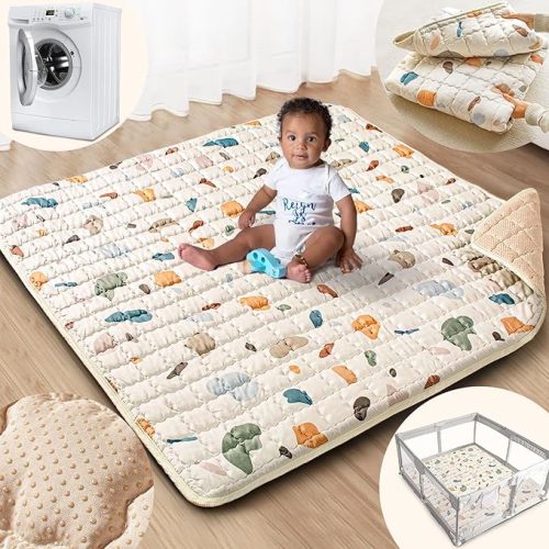 Baby Play Mat, 50x50 Playpen Mat with Super Soft Touch, Activity Mat with Upgraded Anti-Slip Bottom, Machine Washable Crawling Mat for Floor & Picnic(Boho Color Blocks)