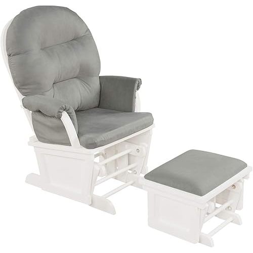 Costzon Baby Glider and Ottoman Cushion Set, Wood Baby Rocker Nursery Furniture for Napping, Nursing, Reading, Upholstered Comfort Nursery Chair w/Padded Armrests & Detachable Cushion (Light Grey)