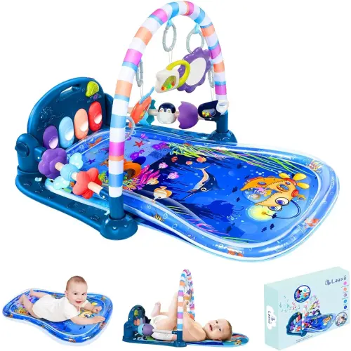 Looxii Baby Play Gym with Tummy Time Water Play Mat, 2 in 1 Baby Activity Gym with Music and Lights, Kick and Play Piano Gym for Baby Newborn Infants Toys 0 3 6 12 Months Girl & Boy