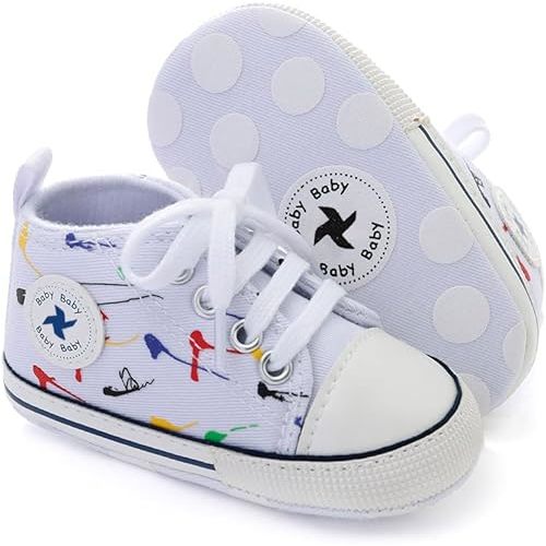 Baby Boys Girls Star High Top Sneaker Soft Anti-Slip Sole Newborn Infant First Walkers Canvas Denim Shoes