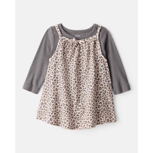 Baby Girl 2-Piece Leopard Print Long-Sleeve Dress Set - Grey/Brown - Carter's | Carter's