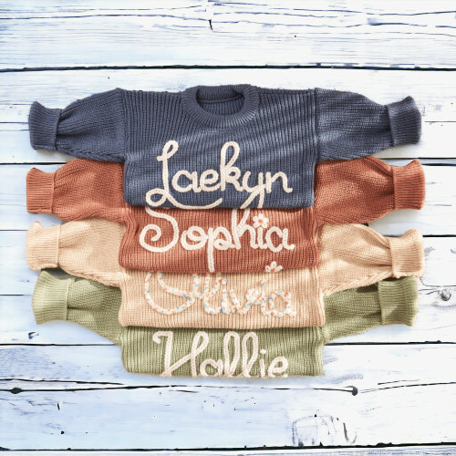 Personalized Baby Sweater, Hand Embroidered Name & Monogram, Customized Baby Girl&#39;s Sweater, A Unique Gift Newborn from Auntie