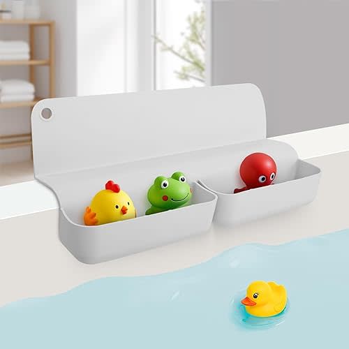 Bathtub Splash Guard for Tub - Silicone Tub Water Guard with 70 Suction Cups, Bath Toy Holder, Bathtub Play Shelf for Kids, Toddler Bathroom Essentials, 1 Pack, Light Gray