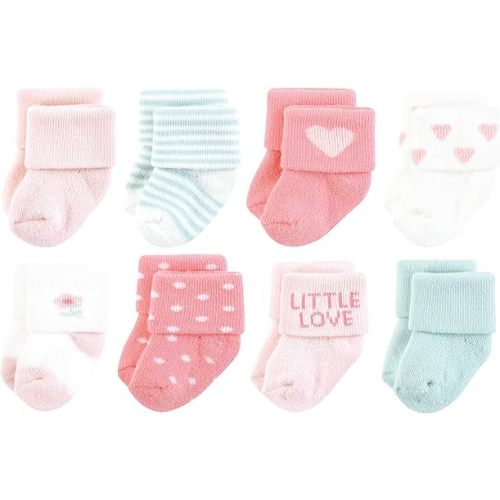 Hudson Baby Baby Infant Girl Cotton Rich Newborn and Terry Socks, Little Love, 0-6 Months, Pink