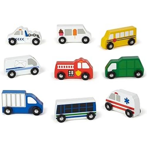 Melissa & Doug Town Vehicles Set in Wooden Tray (9 pcs)