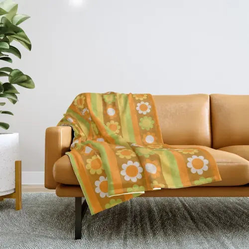Groovy Retro Stripes and Flowers Throw Blanket by Gabriela Simon | Society6