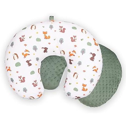 Double-Sided Baby Nursing Pillow Cover Set - 2 Pack - Soft Unisex Breastfeeding Woodland Pillow Cover for Girl & Boy with Hanging Loop - Multipurpose Washable Slipcover Case with Waterproof Liner