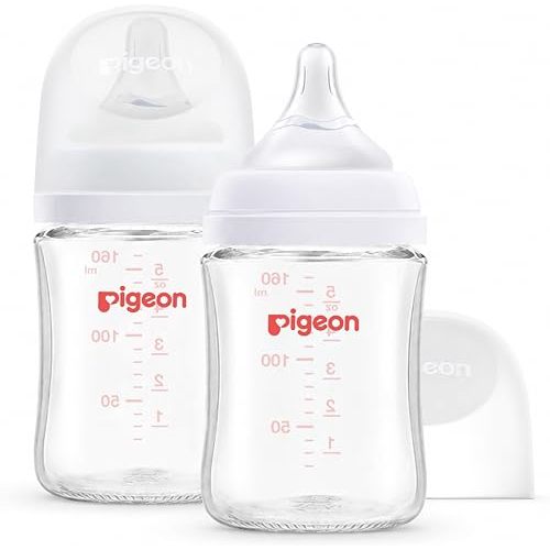 Pigeon Glass Baby Bottles Wide Neck, 5.4 Oz, Pack of 2