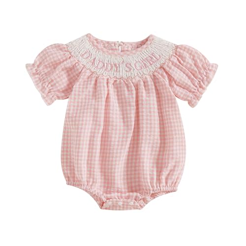 FIOMVA Toddler Baby Girl Clothes Summer Smocked Bubble Romper Embroidery Onesie Short Sleeve Bodysuit Cute Outfits