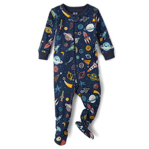 Baby And Toddler Boys Long Sleeve Space Snug Fit Cotton Footed One Piece Pajamas - BLUE | The Children's Place