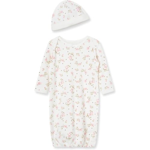 Little Me Clothes for Baby Girls' 2-Piece Nightgown and Cap Set 100% Cotton with Elastic Bottom, Baby Essentials, 0-3 Months