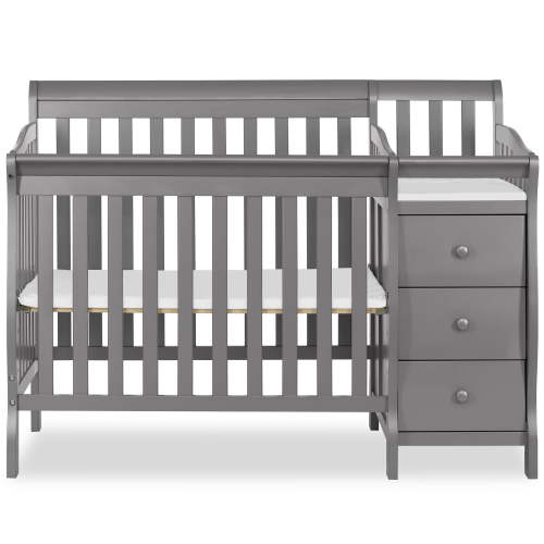 Dream On Me Jayden 4-in-1 Mini Crib and Changer, Convertible, Storm Grey, with Safety Rails and Mattress Support