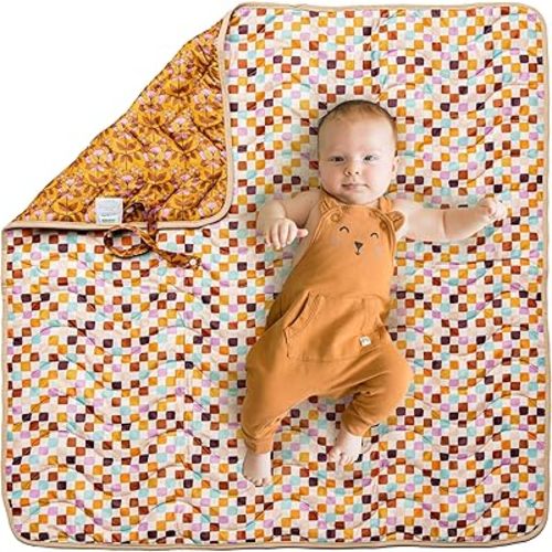 Kinder Cloth Diaper Co Adventure Play Mat - Machine Washable, Reversible, Water-Resistant, Quilted Blanket (Checkerboard, Mini 36x36)