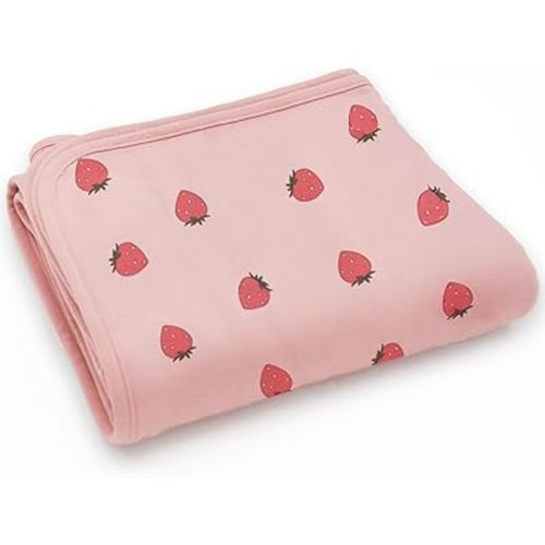Woolino Toddler Blanket - Merino Wool and Organic Cotton Baby Blanket for Girls and Boys - 4 Season - 52.5” x 40” - Strawberry