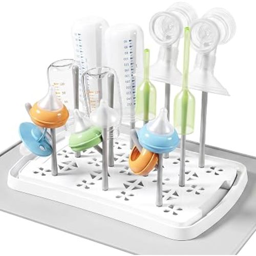 Lifewit Portable Baby Bottle Drying Rack with Drain Mat & Tray, BPA Free | Detachable Bottle Drying Tree for Home & Travel, Space Saving Dryer Holder for Pump Parts, Pacifiers, Newborn Essentials