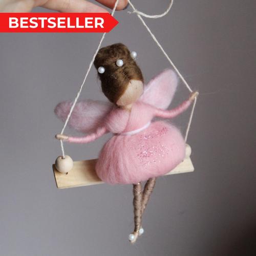 Needle felted fairy on the swing