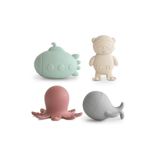 Mushie Set of 4 Sea Life Bath Playset, Multi