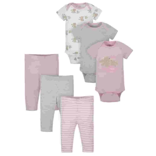 Wonder Nation Baby Girl Short Sleeve Bodysuit and Pants Gift Set, 6-Piece, Sizes 0M-24M