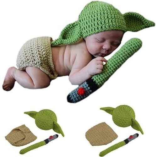 SPOKKI 3 PCS Newborn Photography Prop Baby Hat Knit Handmade Cover Diaper Costume for Infant Boy Girl Princess Twins (0-6 month)