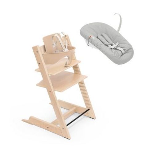Stokke Tripp Trapp High Chair 2 with Adjustable Newborn Set & Baby Set - Neutral: Beechwood, 5-Point Harness, 300 lb Capacity