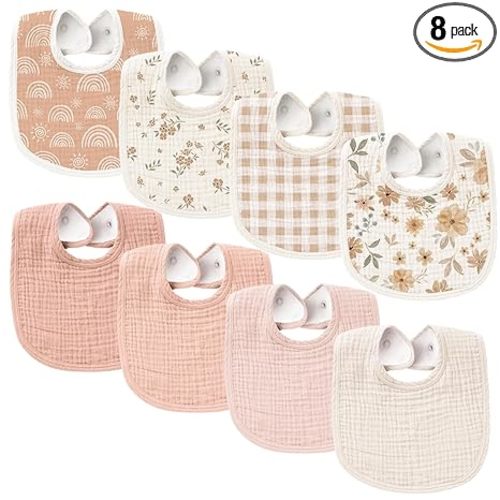Konssy Muslin Baby Bibs 8 Pack Baby Bandana Drool Bibs Cotton for Unisex Boys and Girls, Soft Absorbent Set for Teething and Drooling