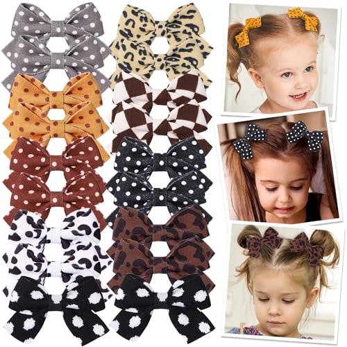 HWYAYOYE Hair Clips Set for Girls, 18pcs Leopard Baby Clip Bows, Polka Dot Alligator Clip Baby Barrettes, Girl Hair Accessories for Kids Toddlers in Pairs