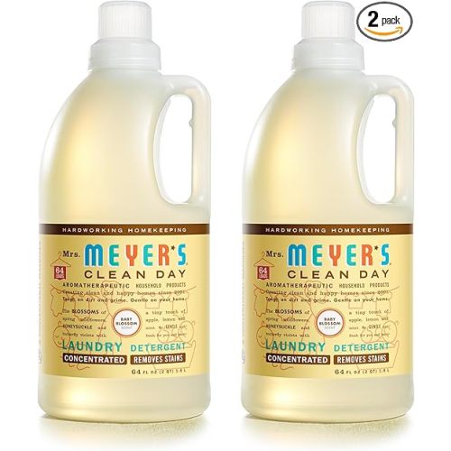 MRS. MEYER'S Clean Day Baby Laundry Detergent Liquid, Infused with Essential Oils, Baby Blossom, 64oz - Pack of 2 (128 Loads)