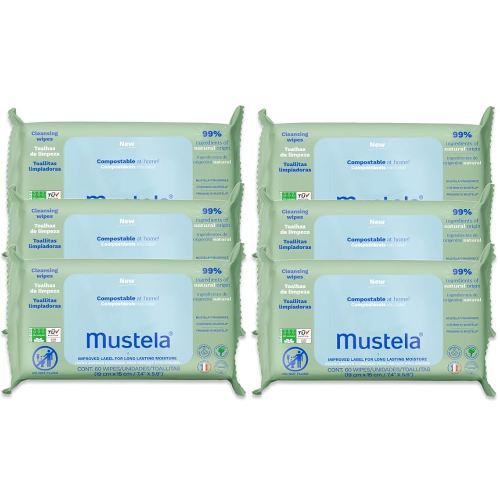 Mustela Baby Home Compostable Cleansing Wipes - For Face, Body & Diaper Area - 99% ingredients of natural origin & plant-based fibers - For all skin types - Fragrance Free Version & Various Sizes