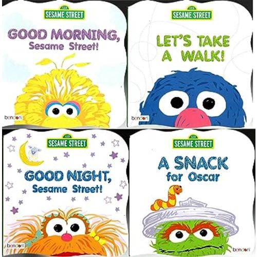 Sesame Street - Good Morning Sesame Street, Let"s take a Walk, Good Hight Sesame Street and A snack for Oscar - Children's Board Book (Set of 4 Books)