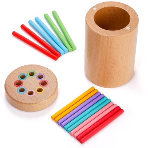 Nagpew Wooden Montessori Sticks, 8 Colors Sorting Toys for Toddlers Age 1-3, Educational Fine Motor Developmental Sensory Matching Game for Toddlers Kids Boys Girls