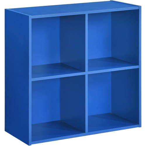 Brezey George Bookcase Cubby Organizer - Square Shelves Cube Storage - 4 Cube Storage Organizer - Cube Organizer Wood Shelf for Bedroom, Nursery, School - Blue Finish