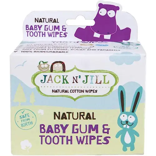 Jack N' Jill Baby Gum & Tooth Wipes - Natural & Safe, Contains only Water & Xylitol, Soft Sterilized Cotton, Free from Fluoride & Sugar, Baby Mouth Wipes - 25 Individually Wrapped Wipes
