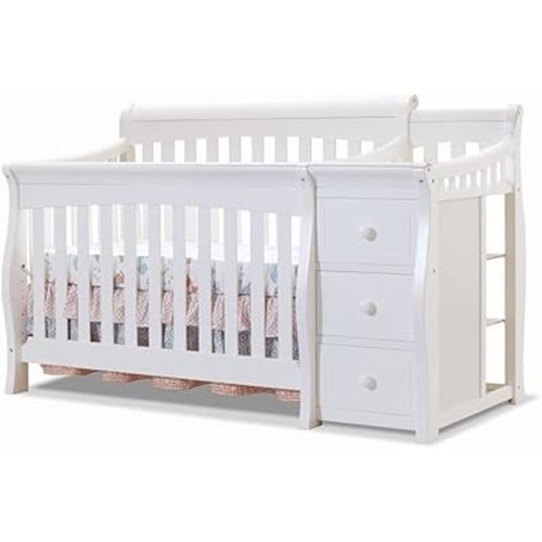 Pemberly Row 73" x 35" 4-in-1 Convertible Wood Crib and Changer Combo with 3 Drawers Chest, Change Pad, Fixed Side Rails, for Baby Room, in White Finish