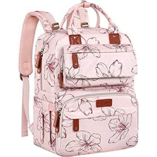 Floral Printed Diaper Backpack for Moms - Large Pink Bag with Insulated Pockets and Stroller Straps for Baby Girls