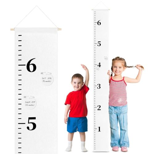 Canvas Growth Chart for Kids Baby with a Marker, 50 Pcs Round Labels and 50 Pcs Pin, 79" x 8" Height Measurement Ruler Hanging Removable Growth Tracker Fabric Boy Girl Room Nursery Wall Decor