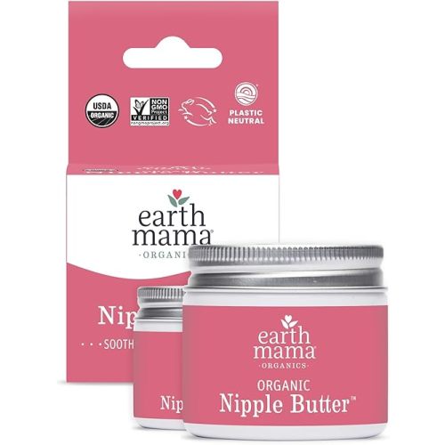 Earth Mama Organic Nipple Butter™ | Nipple Cream Safe for Breastfeeding | Postpartum Essentials for Nursing | Non Lanolin Nipple Cream, 2 fl oz (2-Pk)