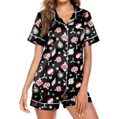Ekouaer Satin Pajamas for Women Button Down Sleepwear Soft Silk Loungewear Short Sleeve Top and Shorts Pjs S-XXL
