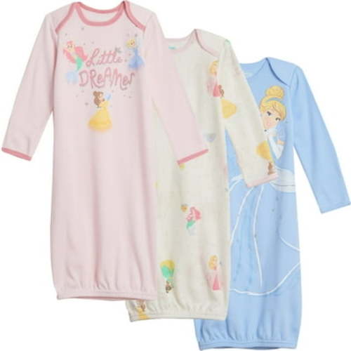 Disney Princess Newborn Baby Girls Long Sleeve Swaddle Sleeper Gowns, 3 Pack