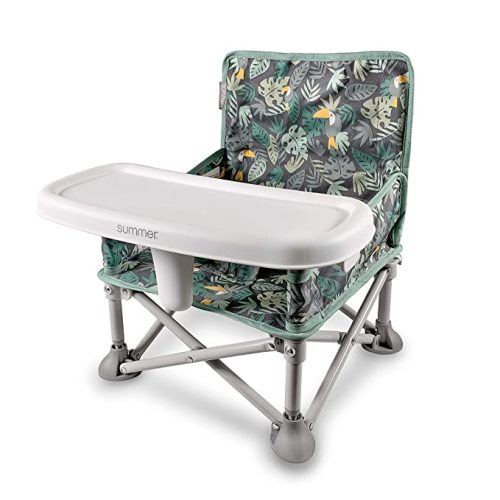 Summer by Bright Starts Pop 'N Sit Portable Booster Chair, Floor Seat, Indoor/Outdoor Use, Compact Fold, Jungle Botanical, 6 Mos - 3 Yrs - Jungle Bontanical