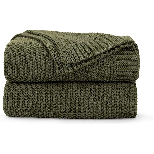 CozeCube Olive Green Throw Blanket for Couch, Soft Cozy Cable Knit Throw for Bed Sofa Living Room, Lightweight Warm Decorative Farmhouse Christmas Blanket, 50"x60", Olive Green