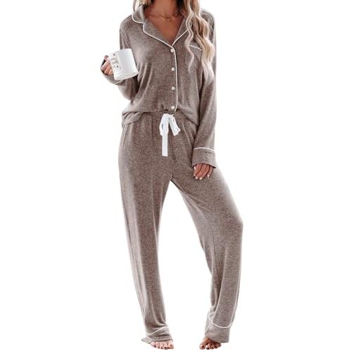 Aamikast Women's Pajama Sets Long Sleeve Button Down Sleepwear Nightwear Soft Pjs Lounge Sets